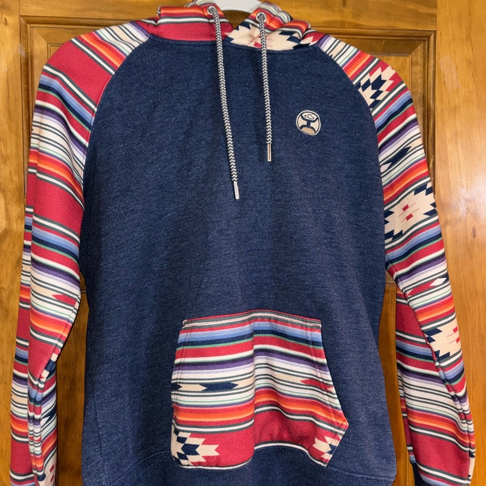 Hooey Blue and Multicolor Patterned Sweater